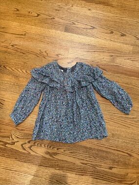 Isobella & Chloe Blue/Gray Floral Ruffle Long-Sleeve Top